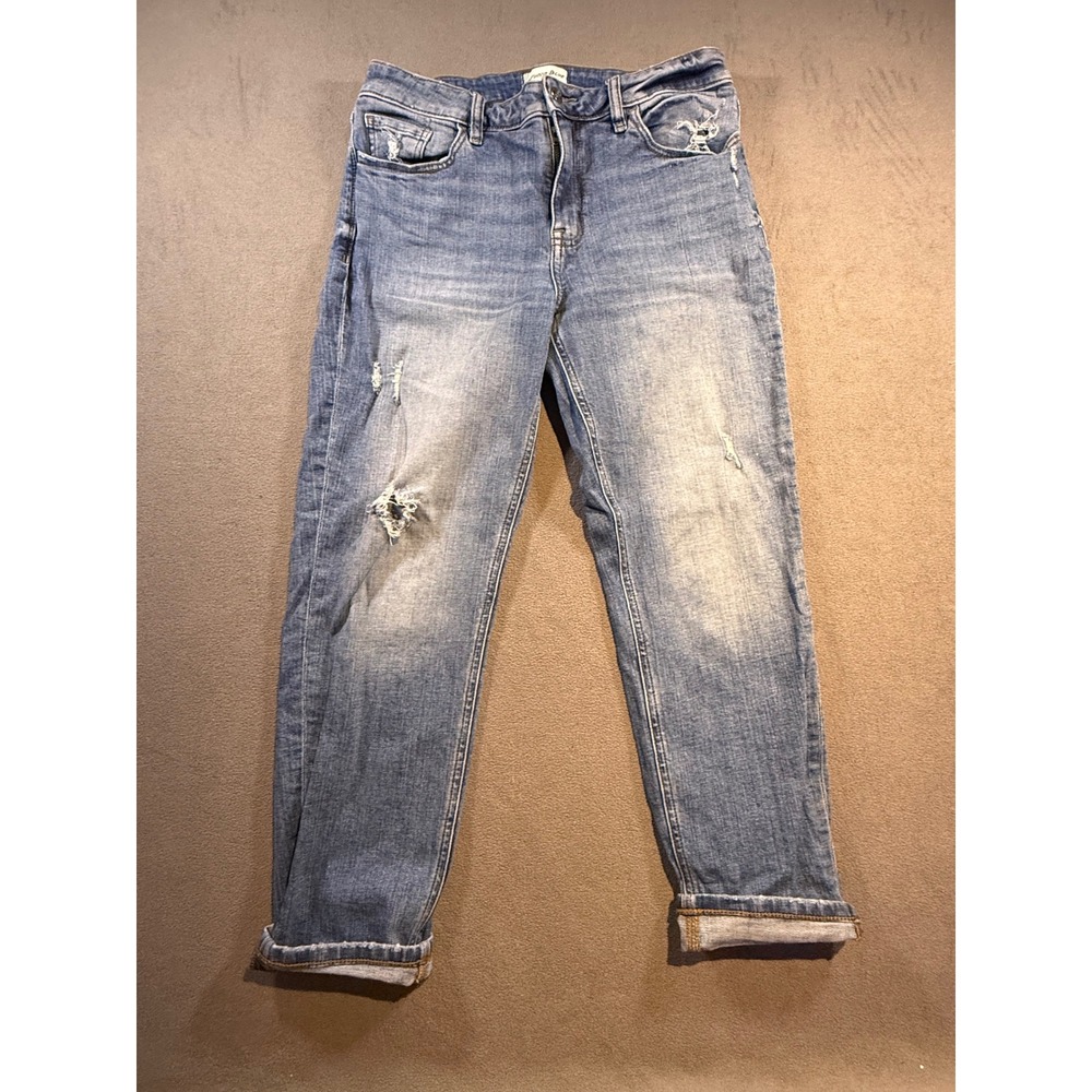 Studio Blue Distressed Boyfriend Jeans Medium Wash Straight Leg Size 30